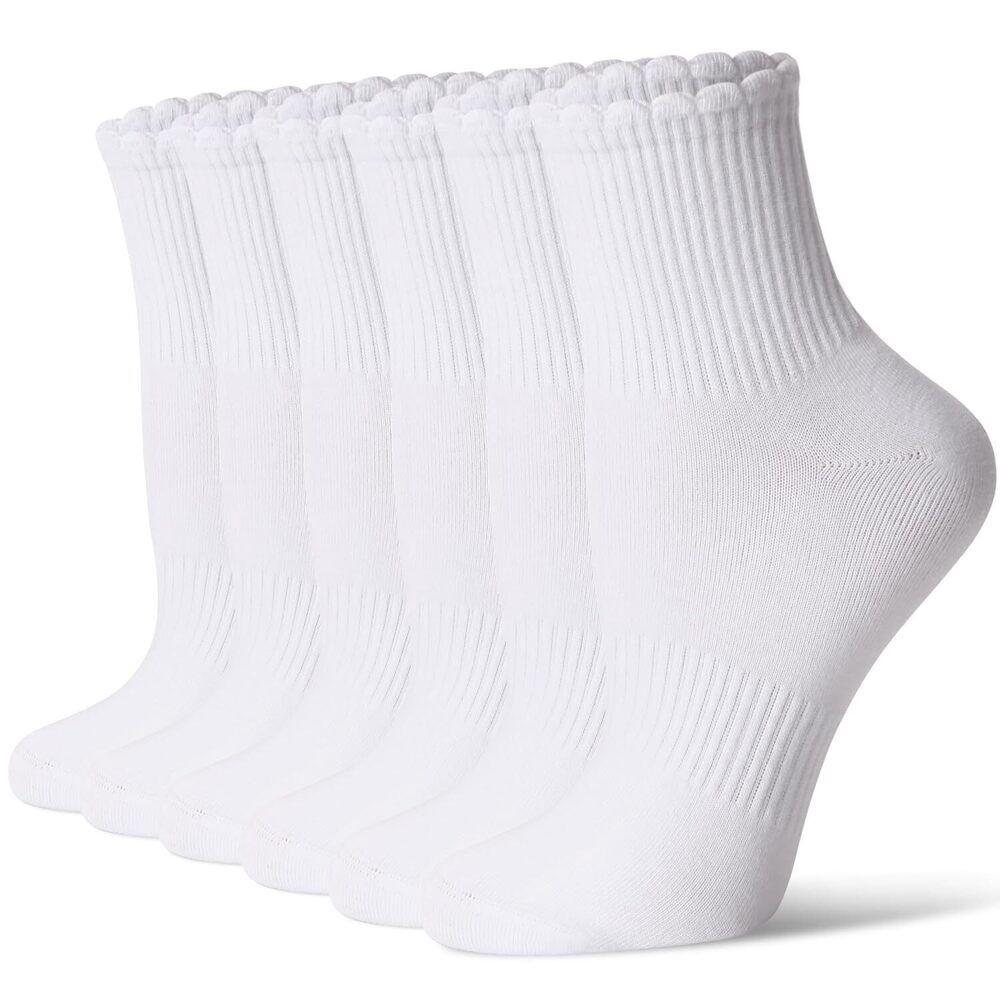 Women's Mini Crew Ankle Socks with Scalloped Top,Pack of 6